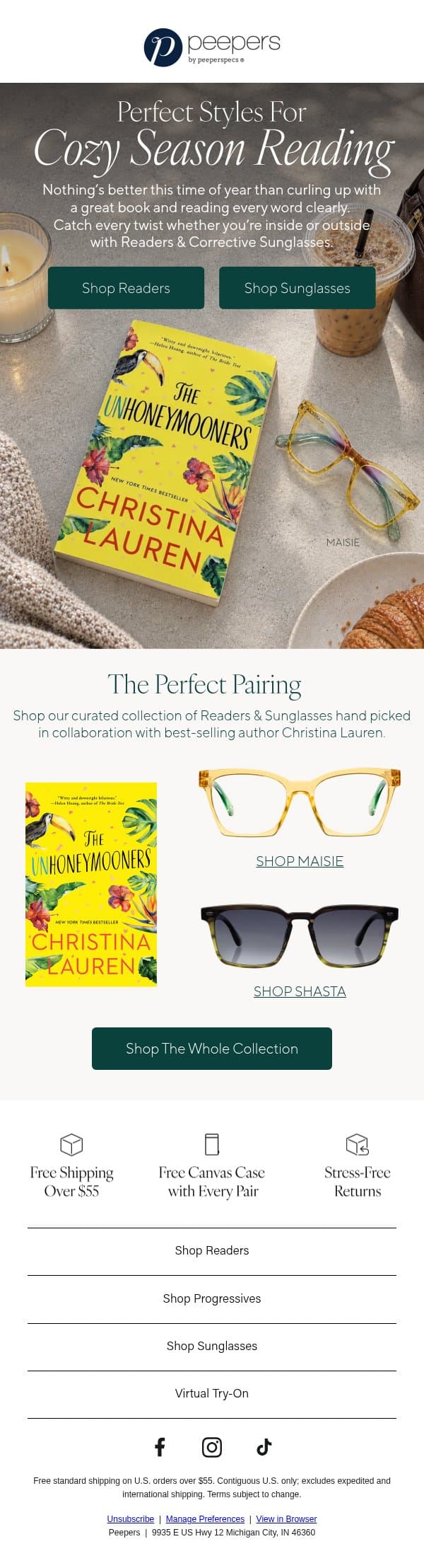 Frames for Cozy Reads email from Peepers by PeeperSpecs screenshot