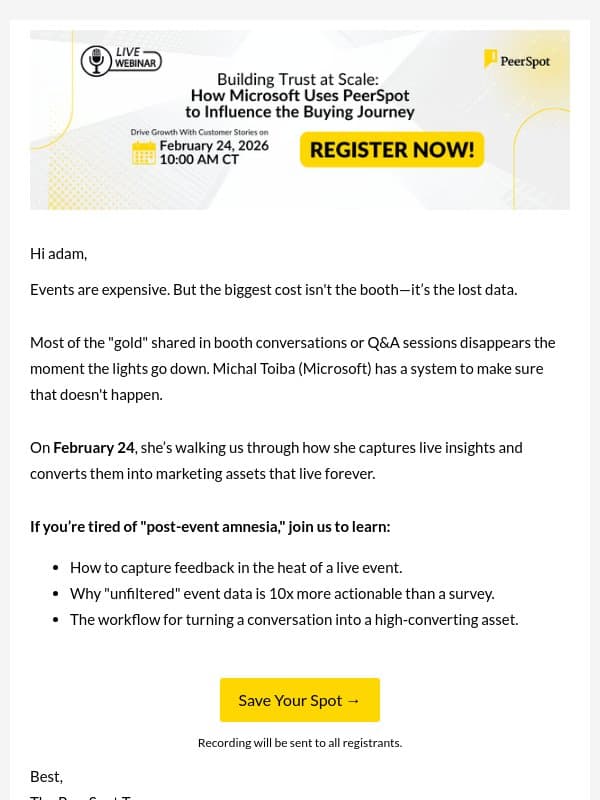 Stop letting your event insights die in a spreadsheet email from PeerSpot