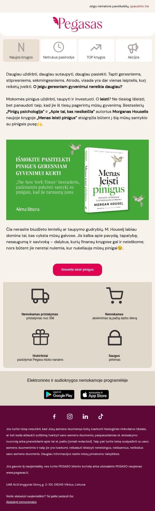 Ar moki leisti pinigus?💸 email from Pegasas screenshot