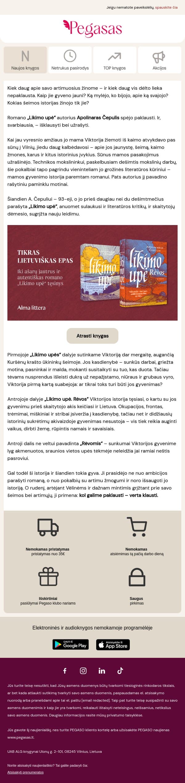 Kai spėjame paklausti👐 email from Pegasas screenshot