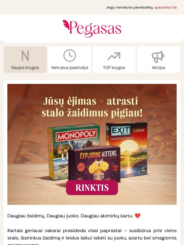 Laikas smagiems žaidimams! 🎲 email from Pegasas