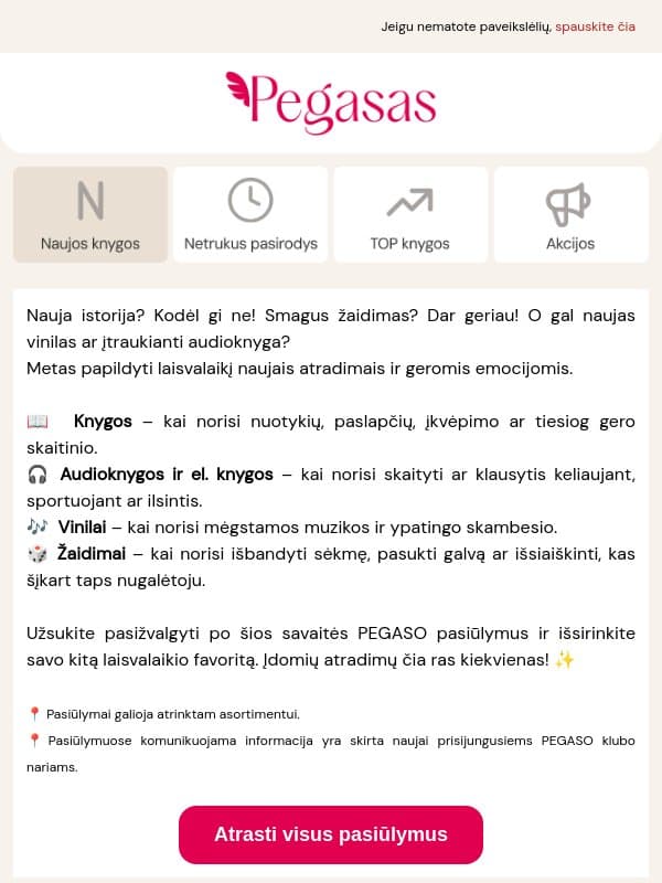 Knygos, žaidimai ir dar daugiau gerų atradimų! 🚀 email from Pegasas