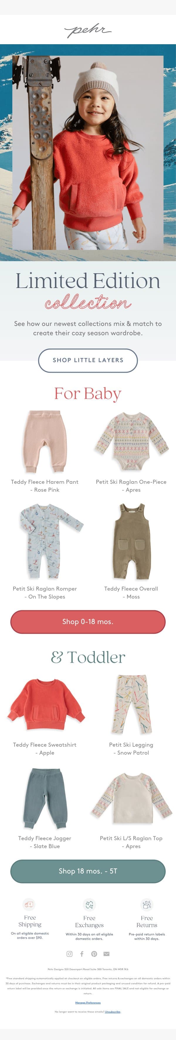 Ski-Inspired Layers They'll Love email from Pehr screenshot