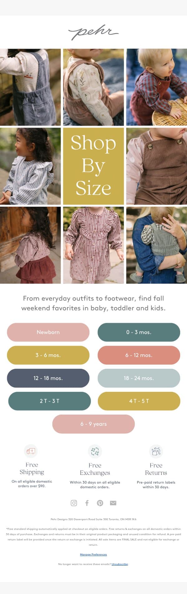 Fall Favorites For Every Little Size email from Pehr screenshot