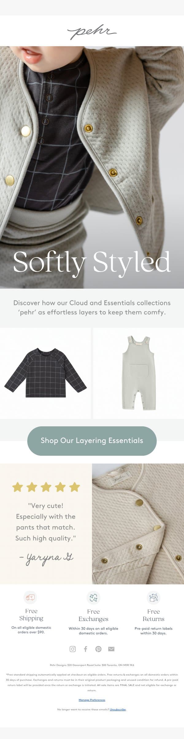 A Cozy Outfit Formula email from Pehr screenshot