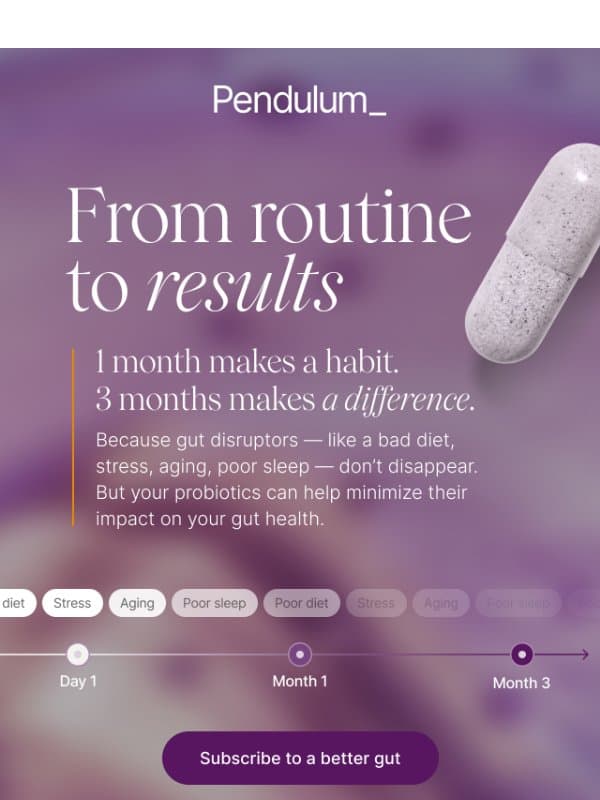 1 month makes a habit. 3 months makes a difference email from Pendulum Therapeutics
