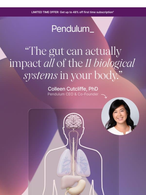 Your gut impacts 11 systems in your body email from Pendulum Therapeutics