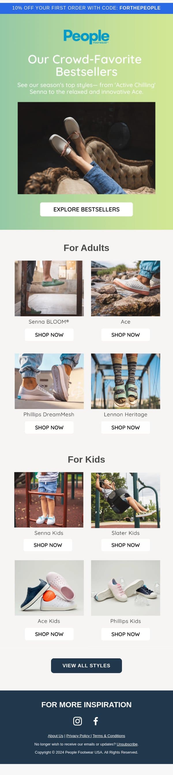 Shop Our Bestsellers email from People Footwear screenshot