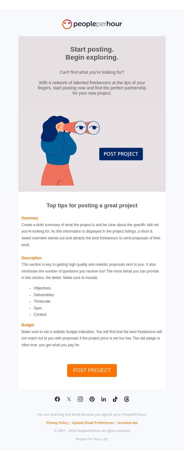 Start posting. Begin exploring email from PeoplePerHour screenshot