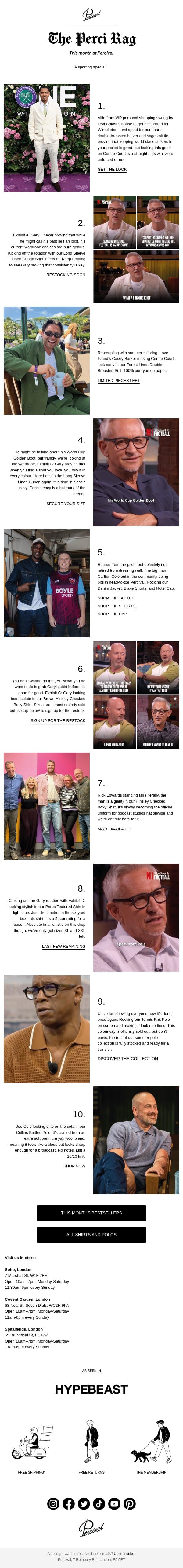 Wrighty, Lineker, and Cole walk into a bar… email from Percival screenshot