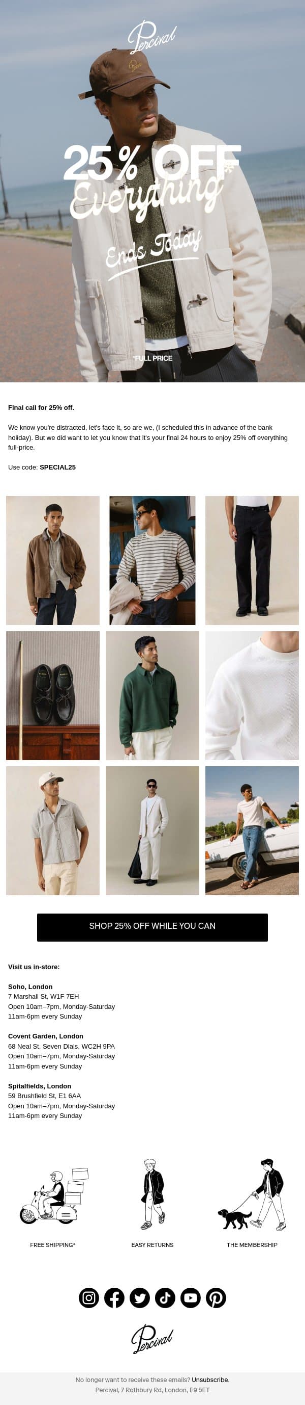Leaving 25% off on the table? email from Percival screenshot