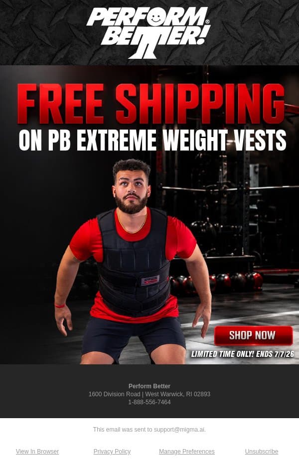 💥 Free Shipping on PB Extreme Weight Vests! email from Perform Better screenshot