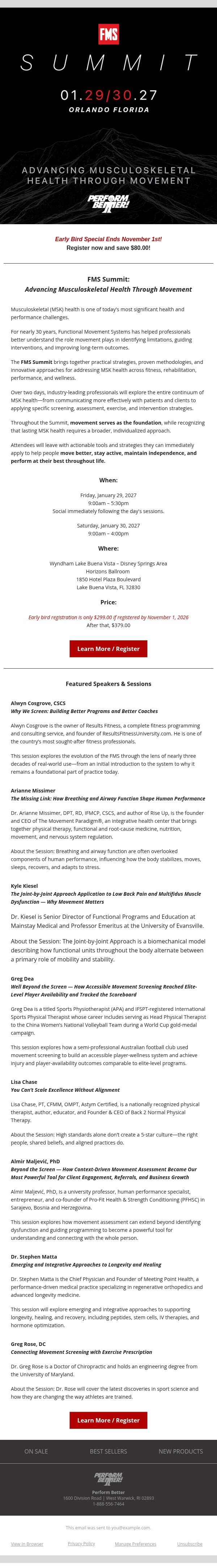 Discount for the FMS Summit Ends Soon! email from Perform Better screenshot