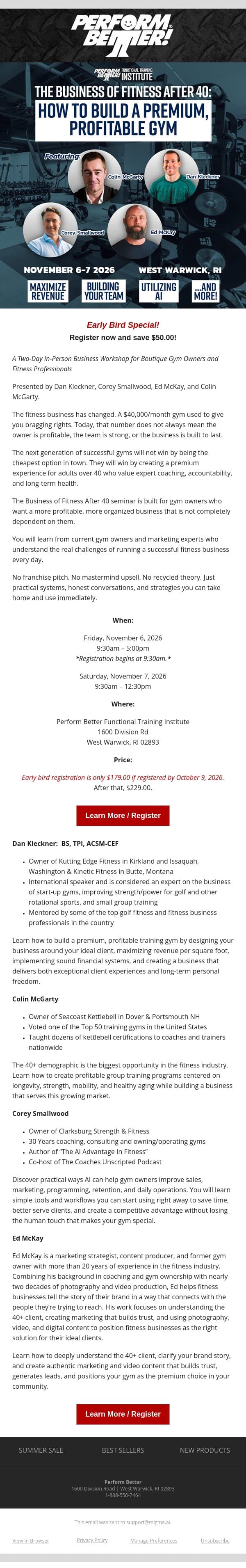 How to Build a Profitable Gym email from Perform Better screenshot