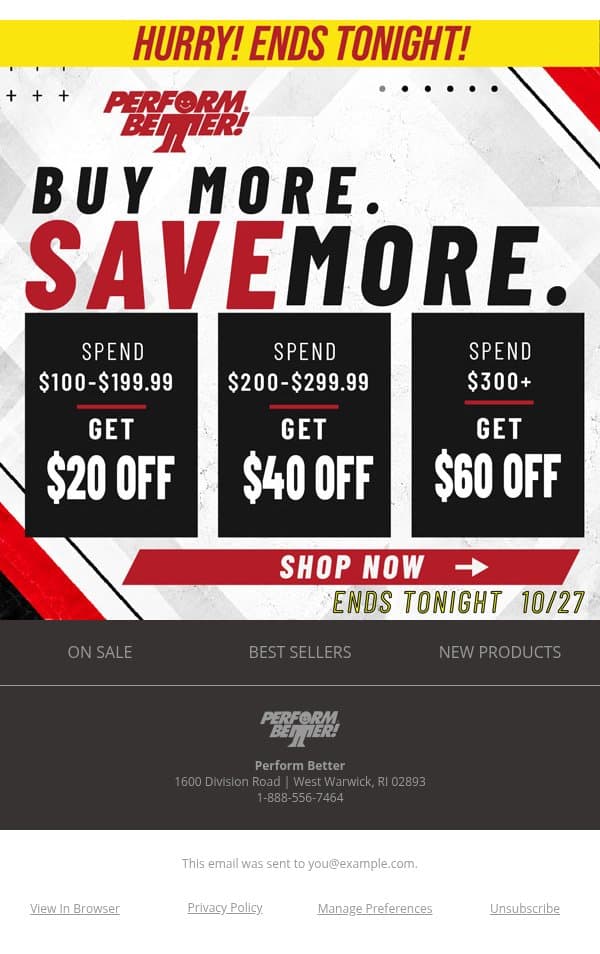 ⏳ Ends Tonight! Save up to $60 Off. email from Perform Better screenshot