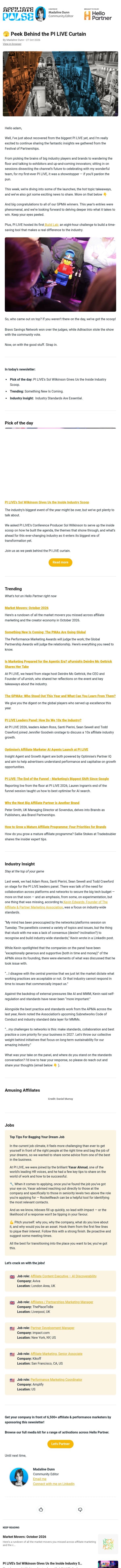 🫣 Peek Behind the PI LIVE Curtain email from Performance Marketing Association screenshot