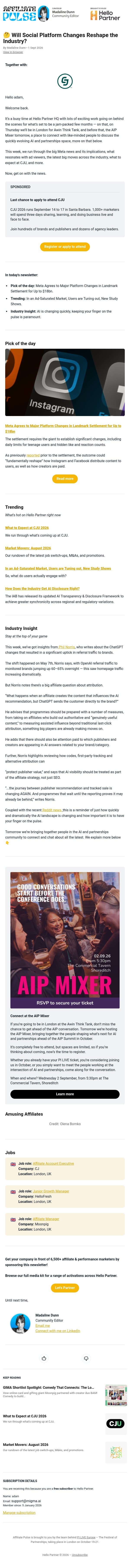 π€ Will Social Platform Changes Reshape the Industry? email from Performance Marketing Association screenshot