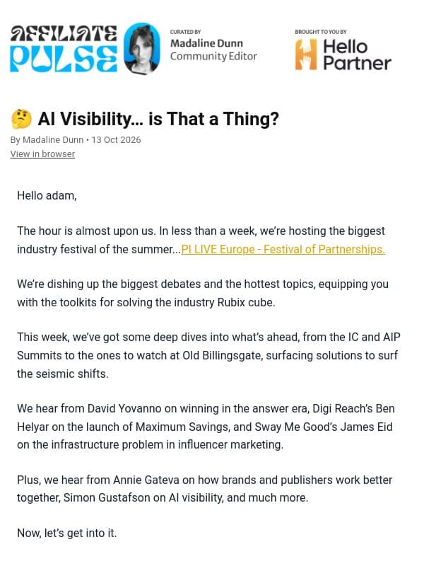 🤔 AI Visibility… is That a Thing? email from Performance Marketing Association