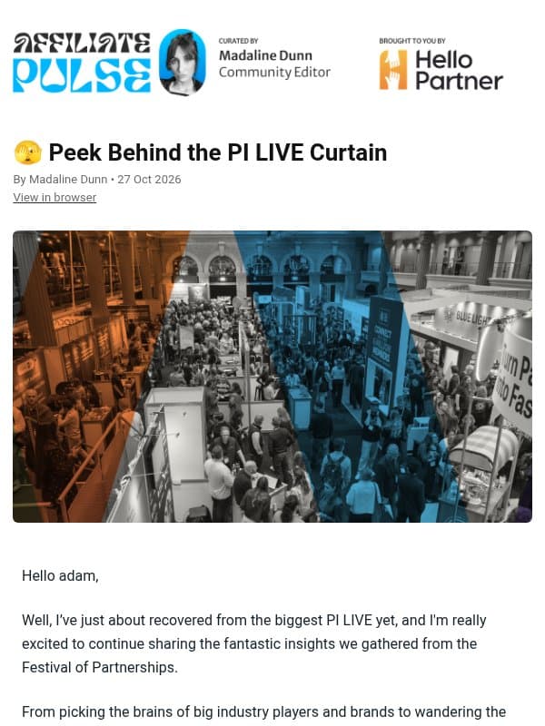 🫣 Peek Behind the PI LIVE Curtain email from Performance Marketing Association