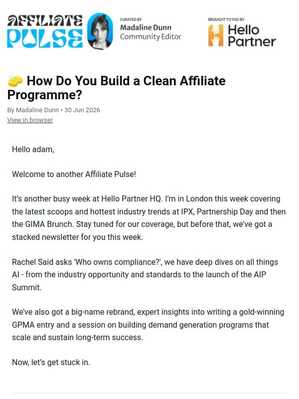 🧽 How Do You Build a Clean Affiliate Programme? email from Performance Marketing Association