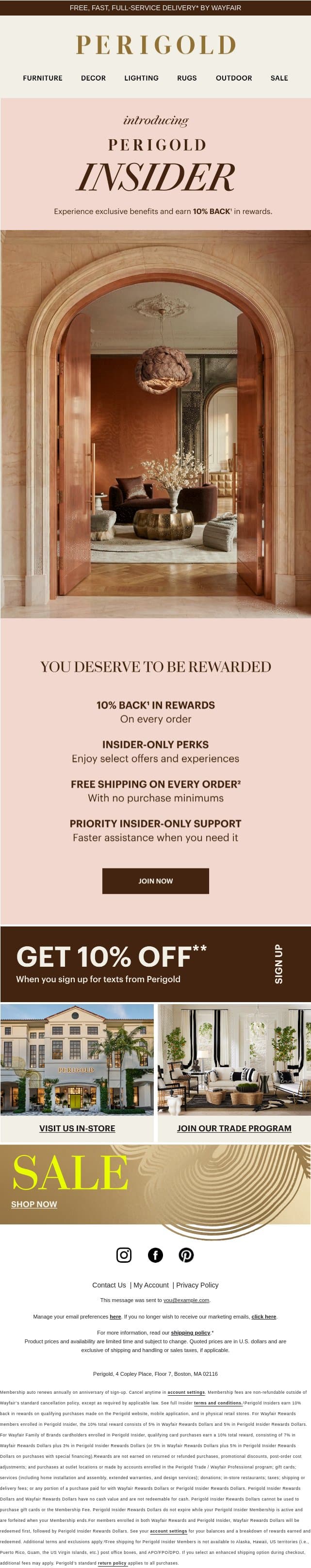 Introducing our rewards program (!) email from Perigold screenshot