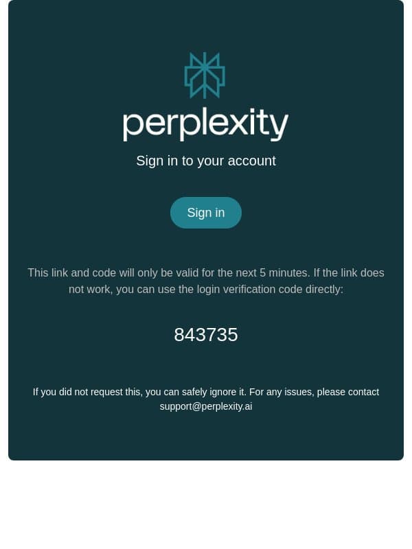 Sign in to Perplexity email from Perplexity screenshot
