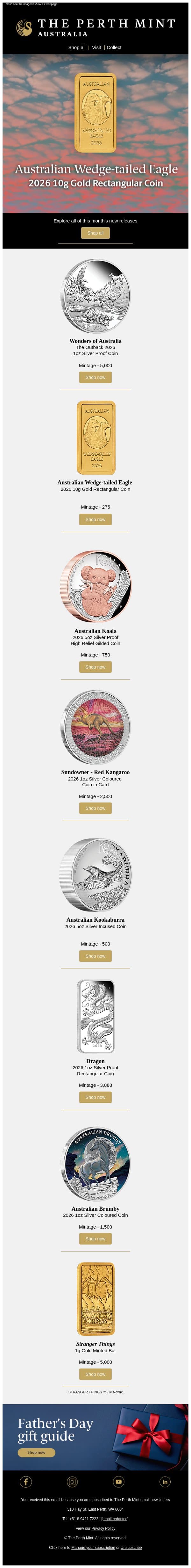 The Perth Mint new releases for August email from Perth Mint screenshot