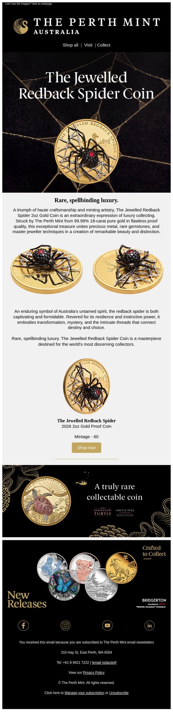 Rare, spellbinding luxury. email from Perth Mint screenshot