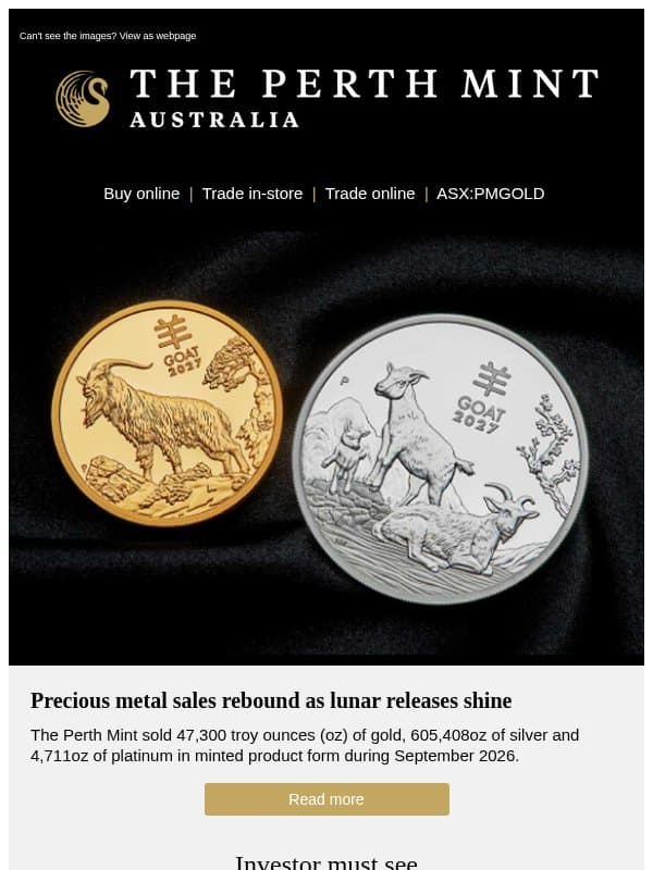 Precious metal sales rebound as lunar releases shine email from Perth Mint