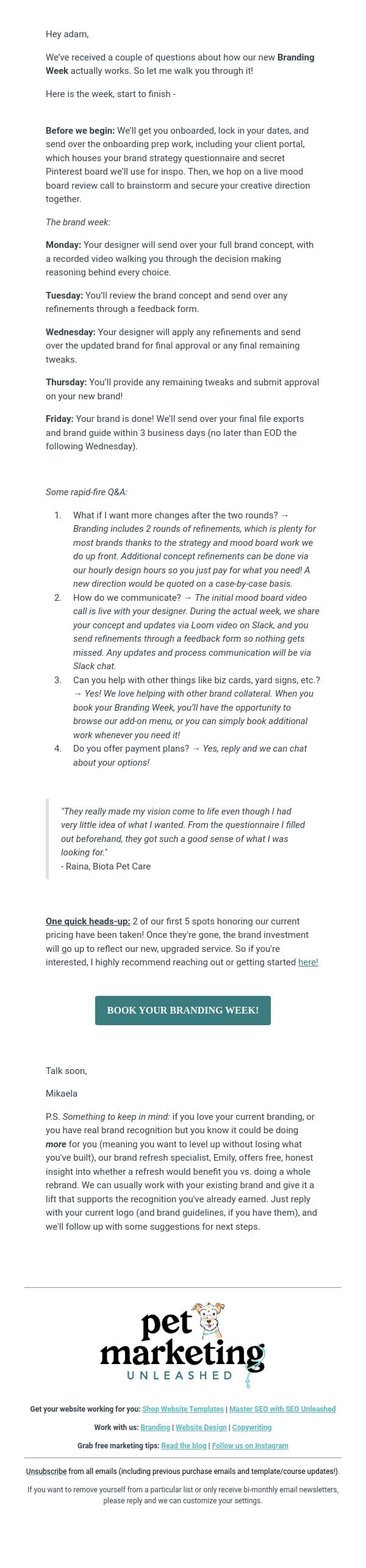 A peek inside π email from Pet Marketing Unleashed screenshot
