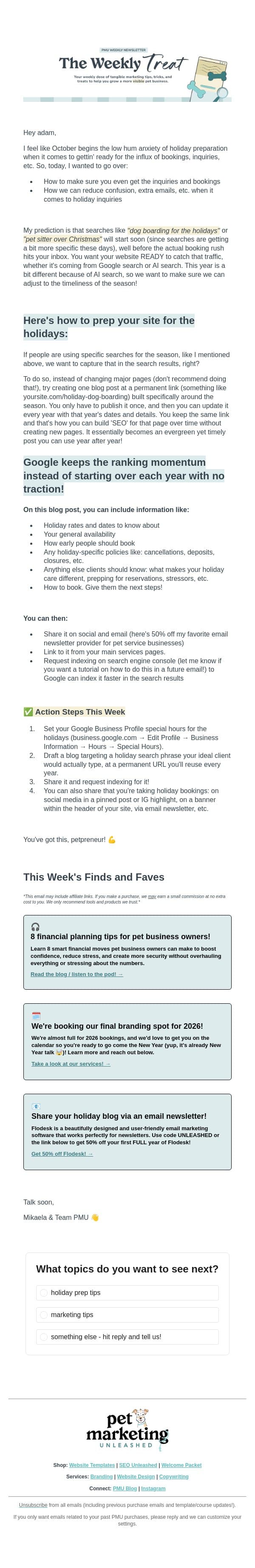 Is your site ready for the holidays? 🎄 email from Pet Marketing Unleashed screenshot