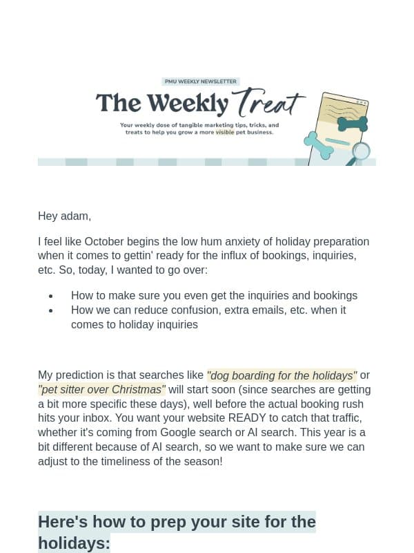 Is your site ready for the holidays? 🎄 email from Pet Marketing Unleashed