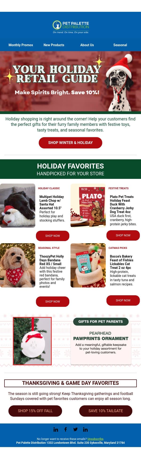 Your Holiday Retail Guide Is Here! email from Pet Palette Distribution screenshot