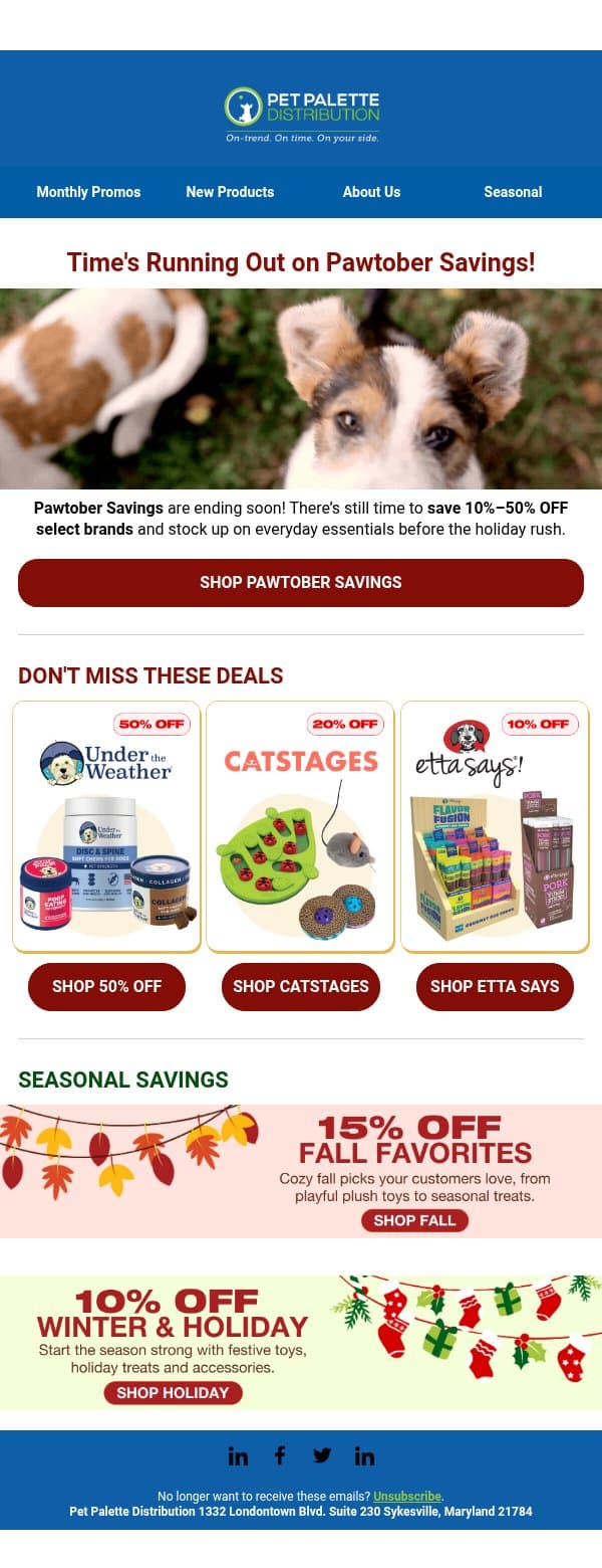 Final days to save up to 50% OFF email from Pet Palette Distribution screenshot