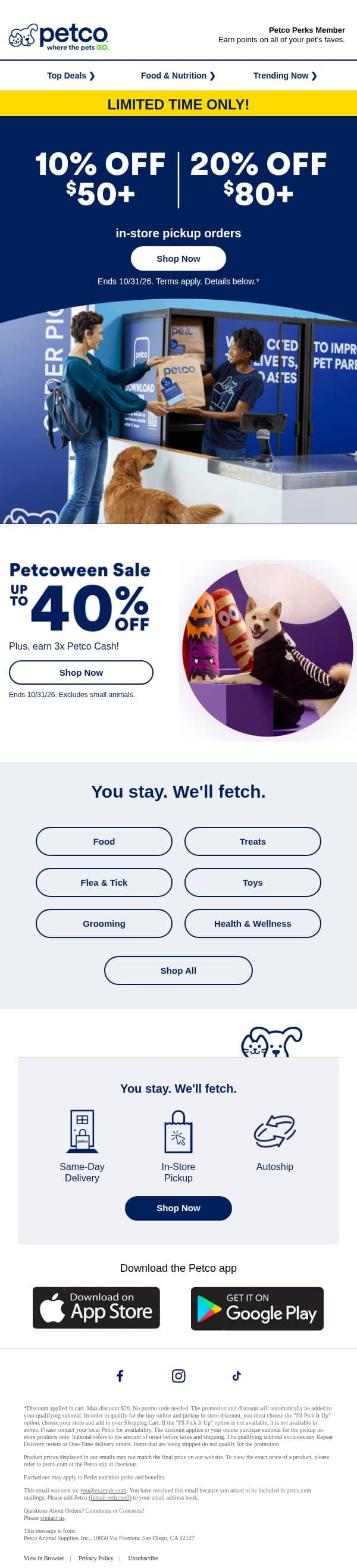 BOO! Up to 20% OFF (and get it ASAP) >>> email from Petco screenshot