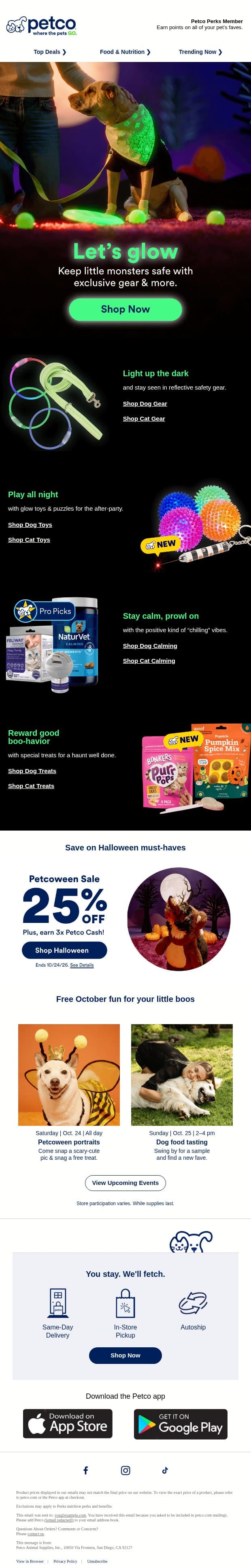 π Gear for the midnight prowlers >>> email from Petco screenshot
