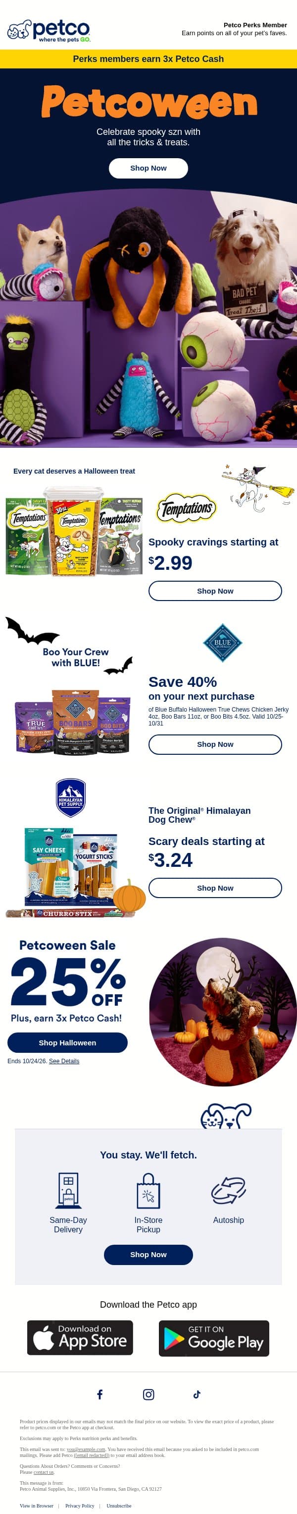 No tricks, just savings on your pet’s treats! 🎃 email from Petco screenshot