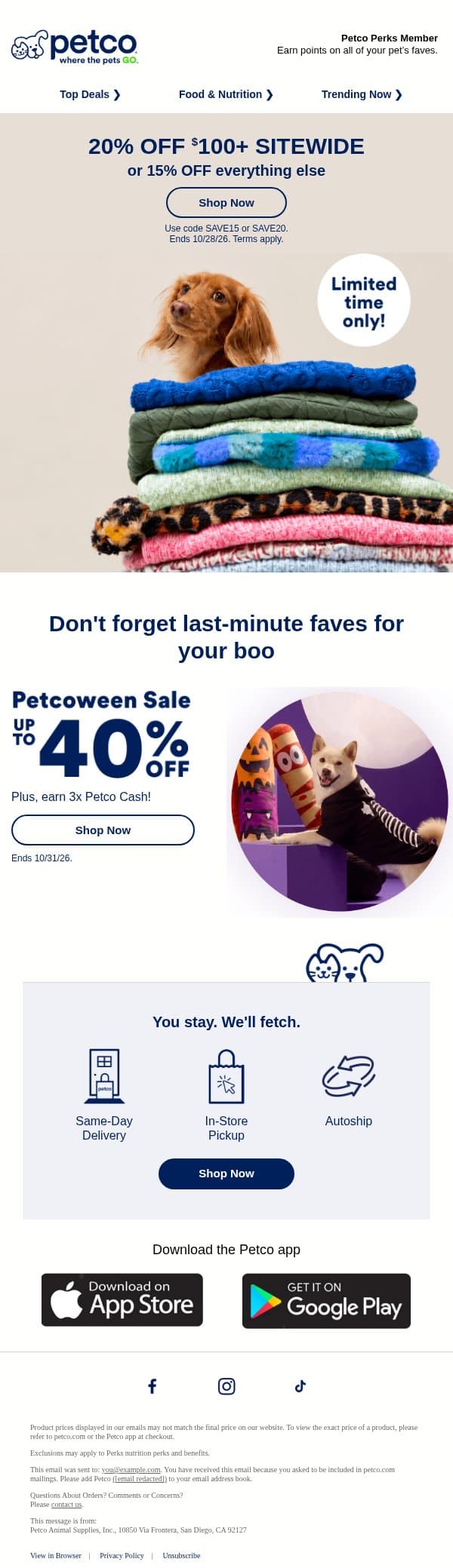 ✨ 20% OFF $100+ or 15% OFF w/no min! email from Petco screenshot