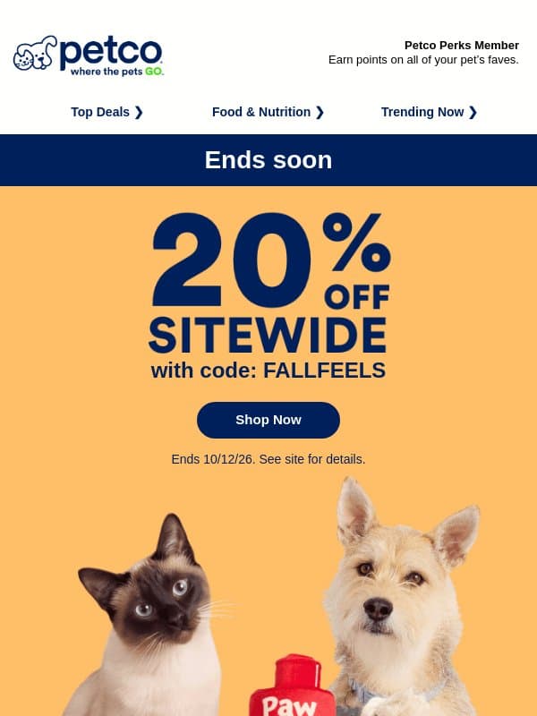 π 20% OFF SITEWIDE ends tomorrow! email from Petco