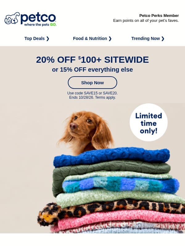 ✨ 20% OFF $100+ or 15% OFF w/no min! email from Petco