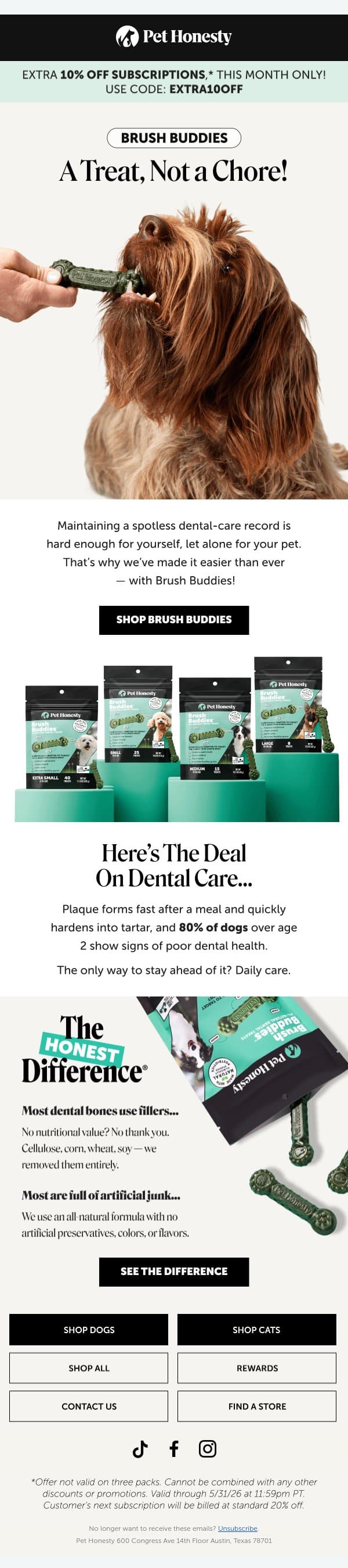 The Honest Difference: Brush Buddies email from PetHonesty screenshot