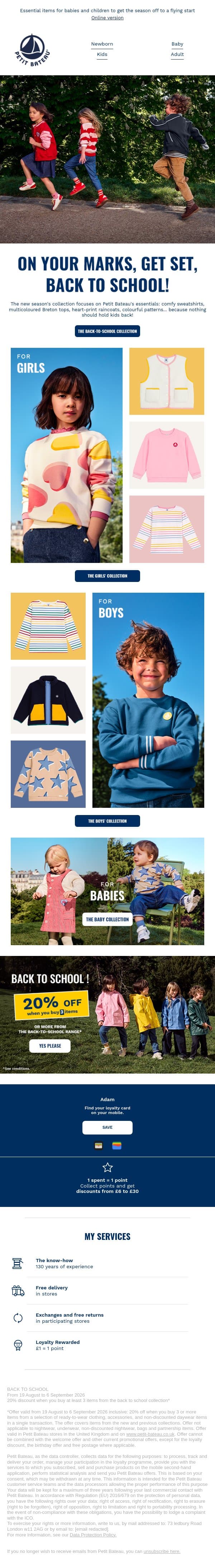 New collection: get ready to go back to school in style ✨ email from Petit Bateau screenshot