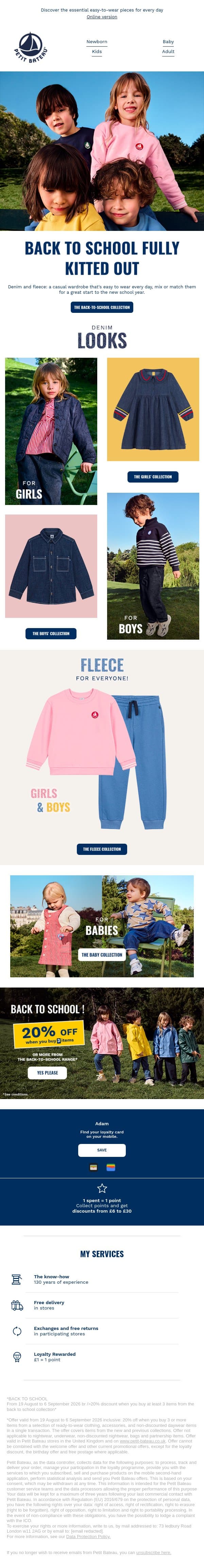 The must-have looks for the new school year are here email from Petit Bateau screenshot