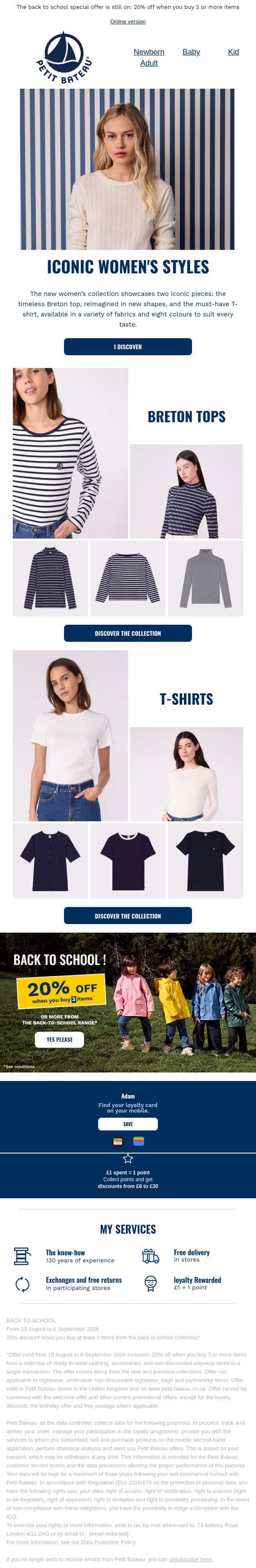 Our iconic women’s styles email from Petit Bateau screenshot
