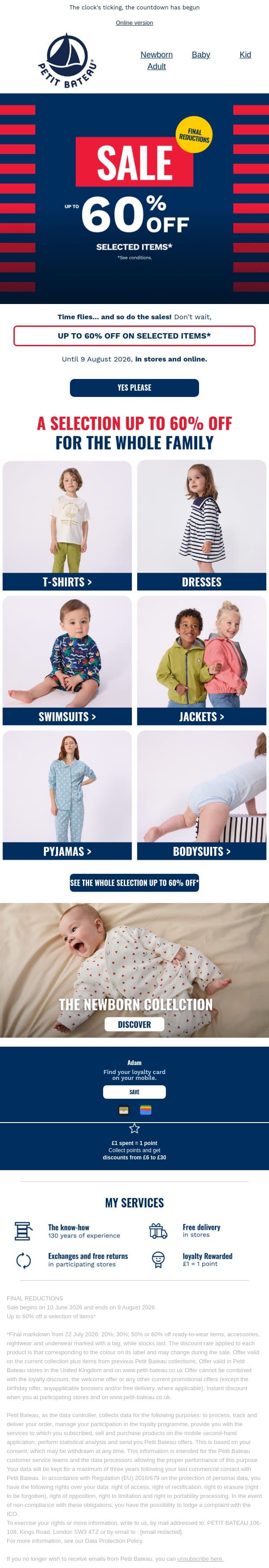 🕐 The 60% off SALE is almost over... email from Petit Bateau screenshot