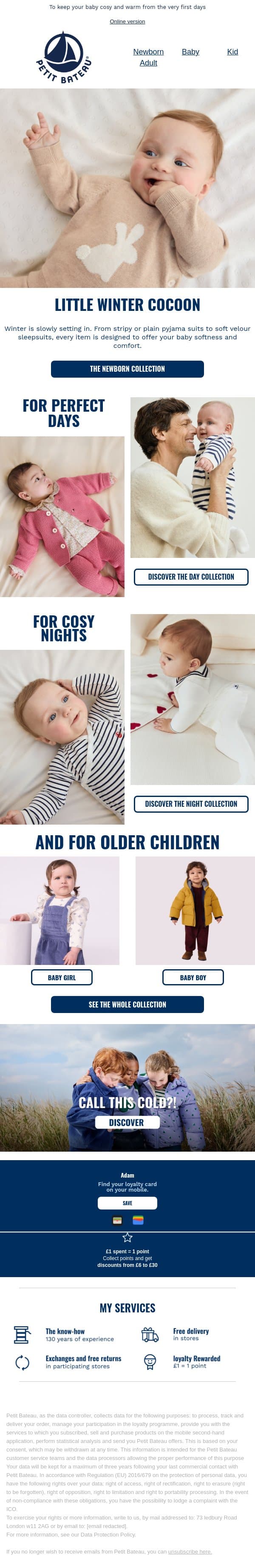 Our selection of winter baby gifts to treat yourself or give as gifts! ❤️ email from Petit Bateau screenshot