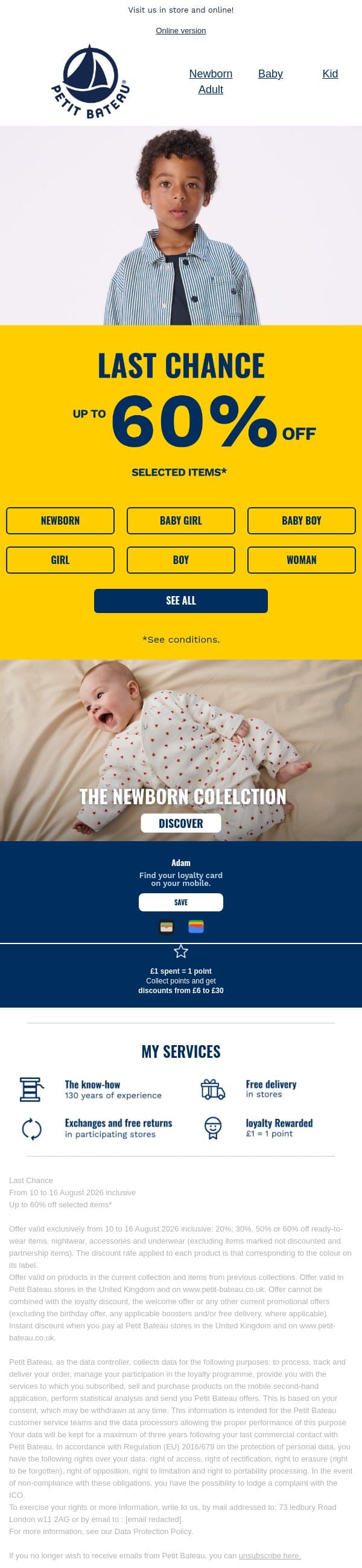 š„Last Chance: up to 60% off selected items email from Petit Bateau screenshot