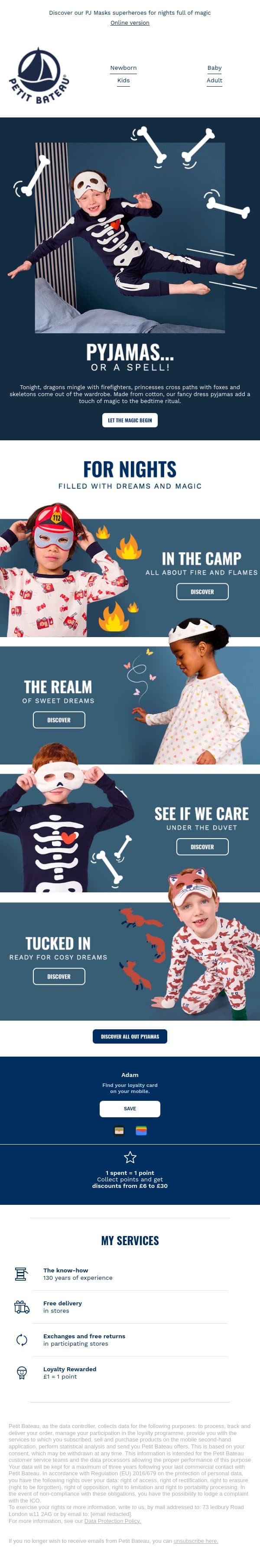 🎃 Halloween pyjamas: ready for a thrill? email from Petit Bateau screenshot