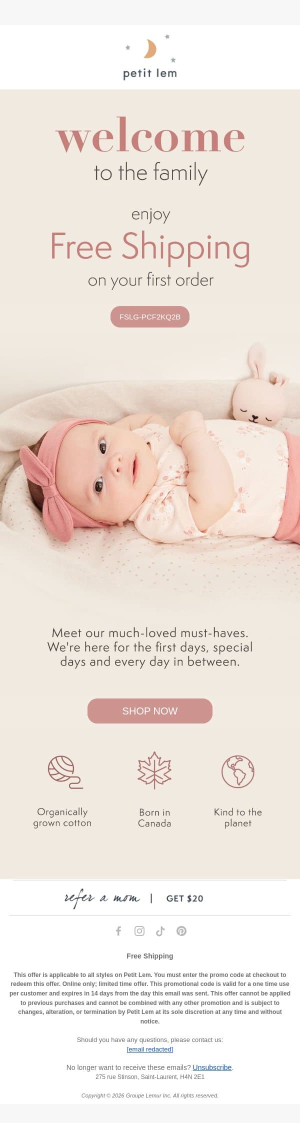 Welcome to the Petit Lem Family! email from Petit Lem screenshot