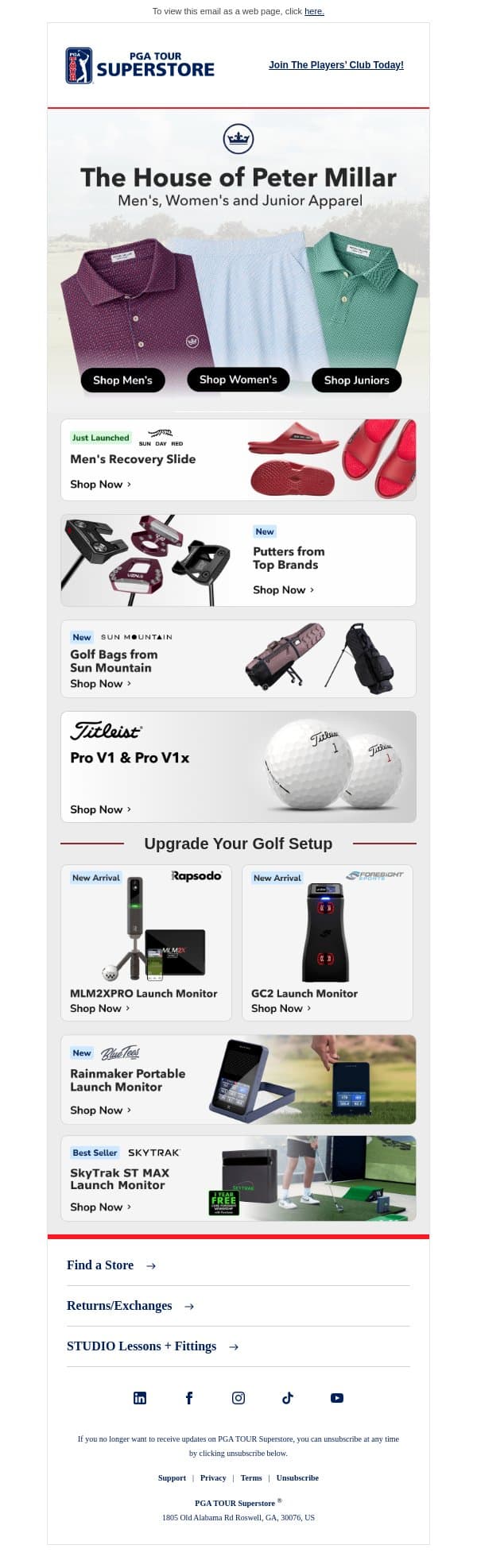 Dress the Part With Peter Millar email from PGA TOUR Superstore screenshot